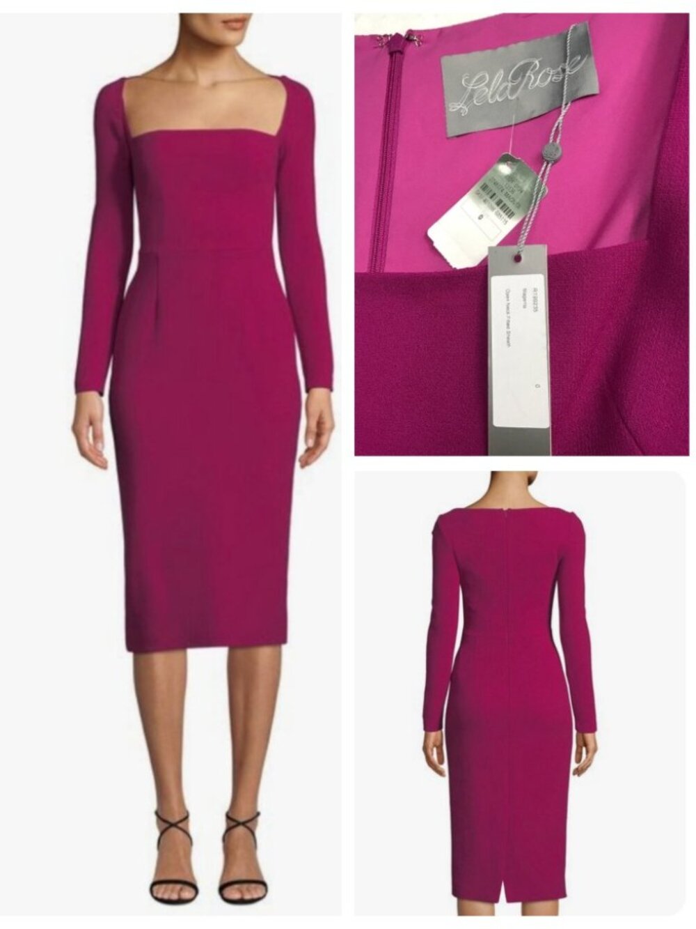 NWT Lela Rose Stretchy Wool Crepe Square bateau neckl Fitted Cocktail Dress